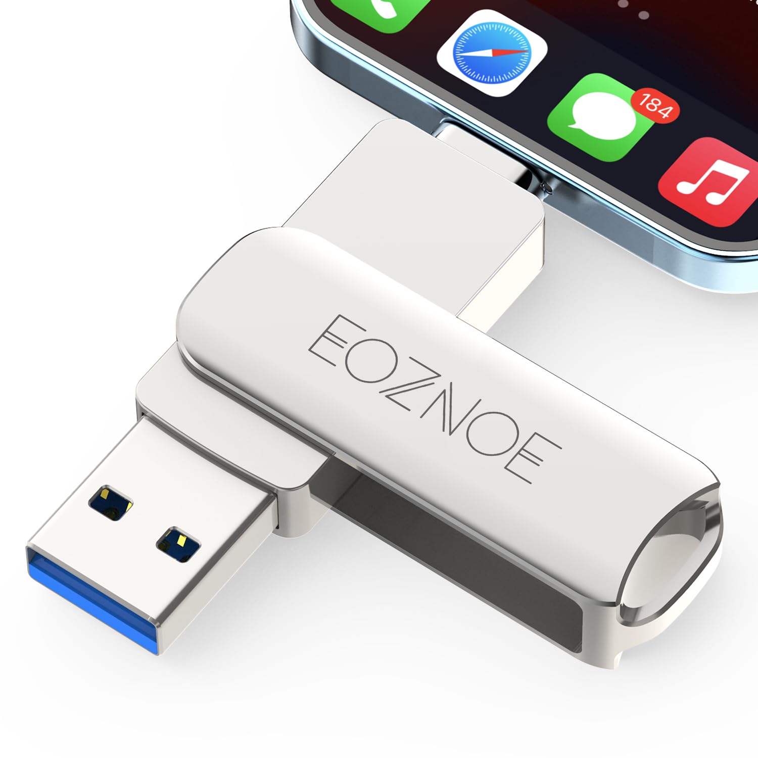 EOZNOE 64GB Photo Stick For Phone, External Memory Stick to Save More Photos and Videos. USB 3.0 Photo Stick Made of Metal For iPhone High Speed Compatible with iphone/Android/pc