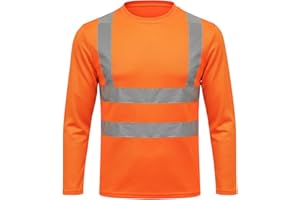 HYCOPROT Hi Vis Safety Shirts High Visibility Long Sleeve Tee Shirt Lightweight Quick Dry Work Tops with Reflective Strips