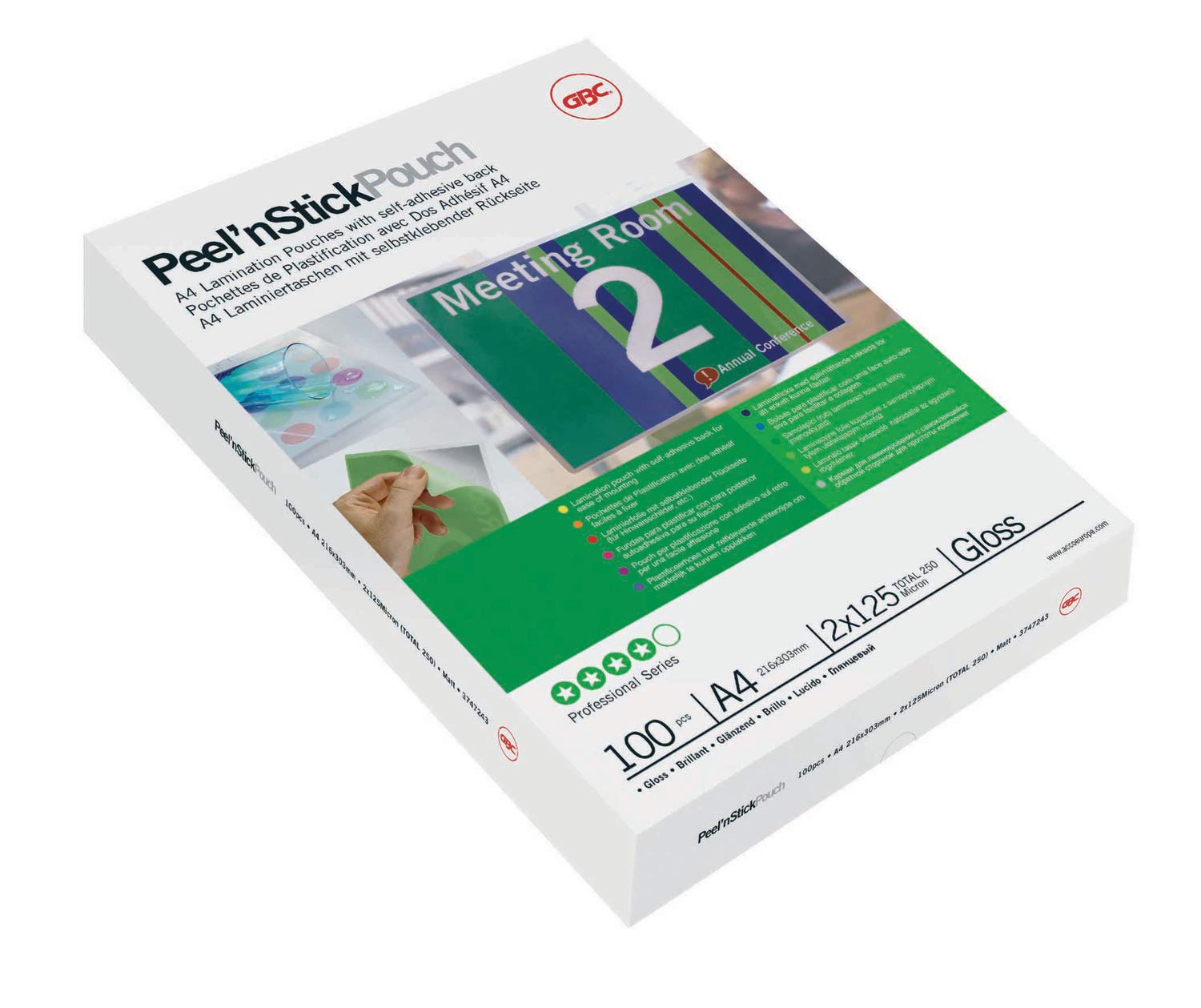 GBC A3 2x75 Micron Peel n' Stick Gloss Laminating Pouches, Pack of 25, 3747526