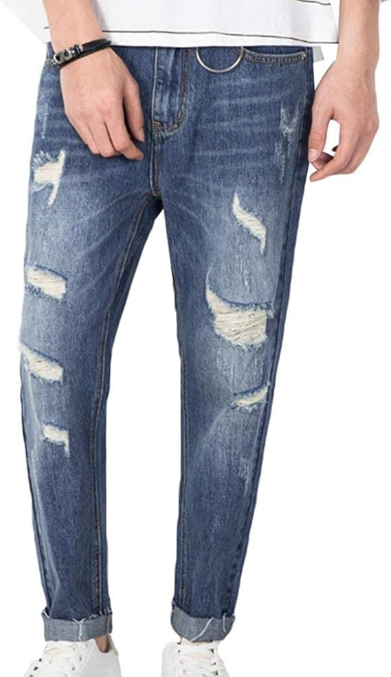 Jeans Uomo Strappati, Skinny Bucati, Estivi, Casual, Slim Fit, In Denim Morbido Ed Elastico, Ideali Per Motociclisti E Streetwear