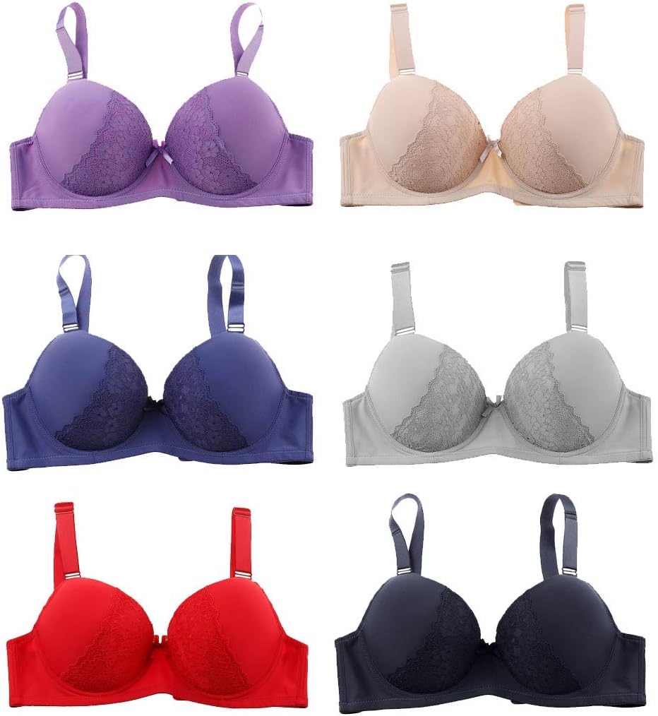 Romals Plus Size Underwire Bra for Women's Push up Bra Set of 6 Pack of Sexy Full Cup Bra