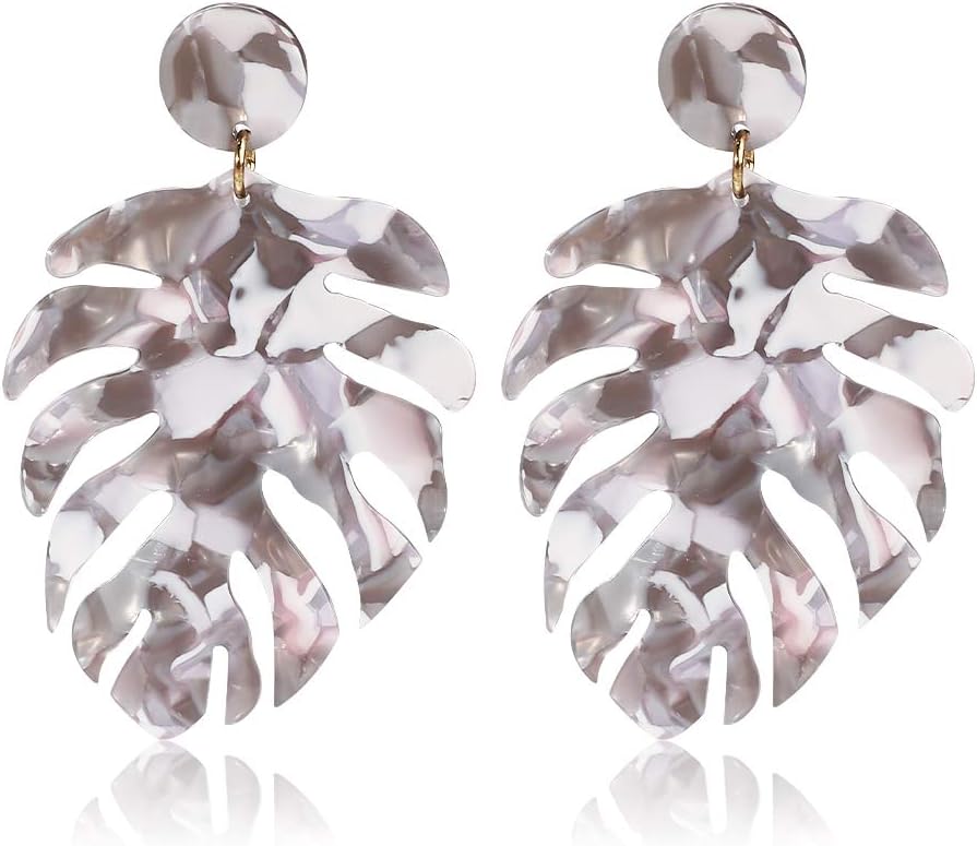 Acrylic Earrings for Women Drop Dangle Leaf Earrings Resin Minimalist Bohemian Statement Jewelry (Lvory ash)