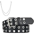 macoking Grommet Leather Belts for Women, Black Belt Women Men with Double Holes
