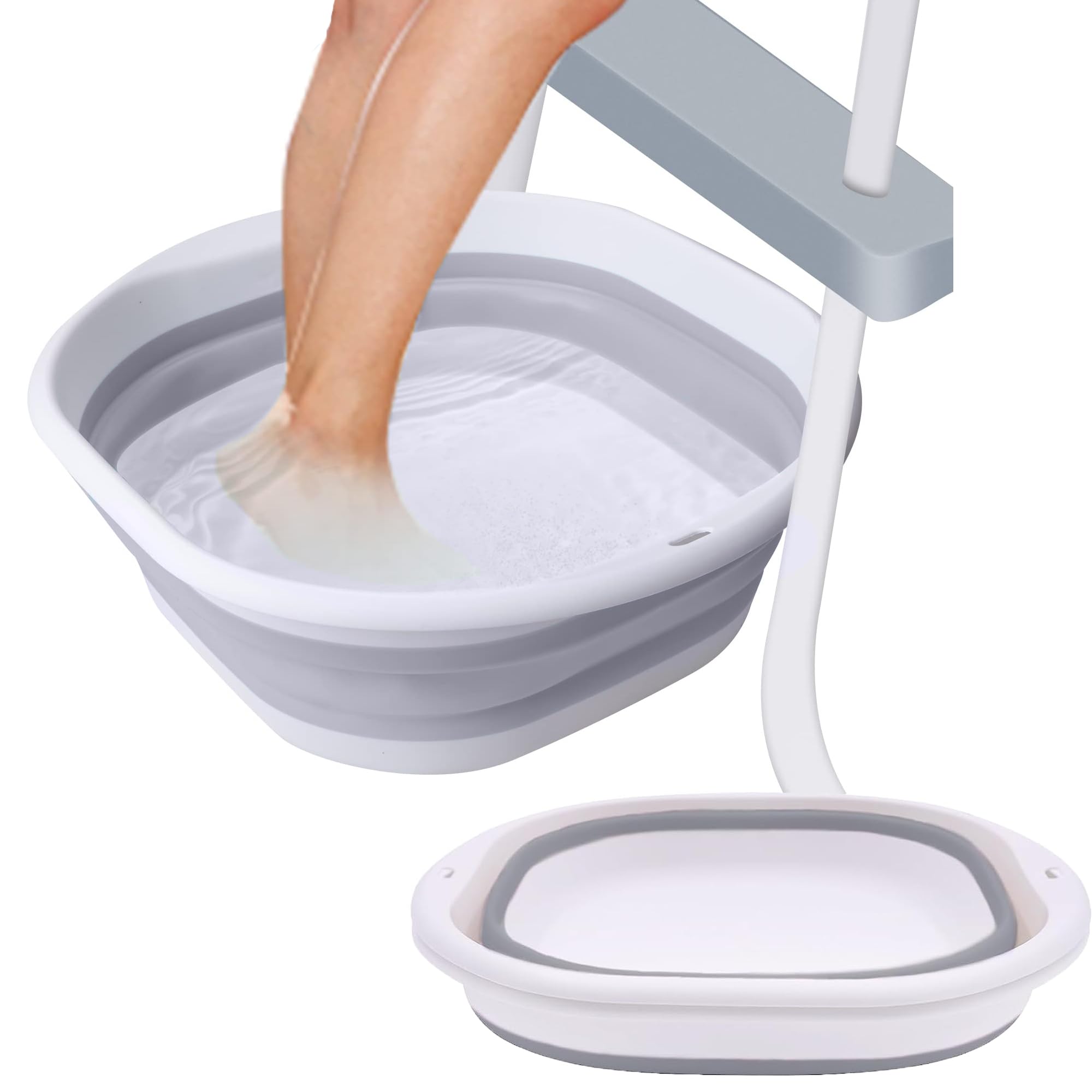 Photo 1 of ESEHGS Portable Pool Foot Bath,Collapsible Pool Foot Wash Basin Tub,Foot Bath Basin for Above Ground Swimming Pools Accessories(Gray Baths)