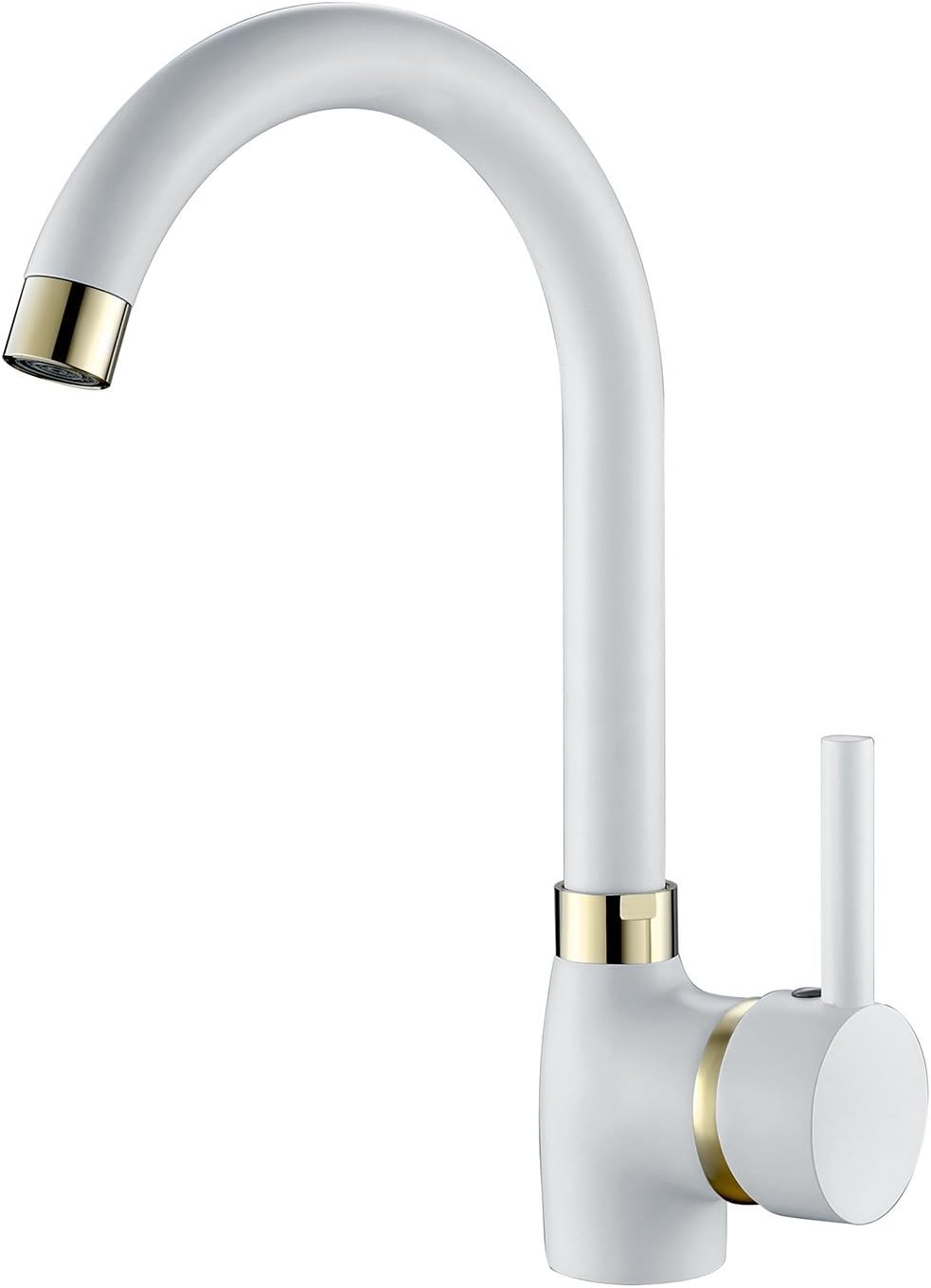 Hapilife White Kitchen Tap Gold Spout Single Lever Swivel Spout, Sink ...