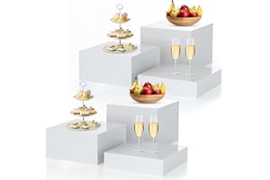Bouiexye 6Pcs White Buffet Risers Acrylic Boxes Display Risers Food Risers for Buffet Table Display Riser for Platter Parties Weddings Catering Dessert Collectibles Figures Show ( 6''x7''x8'')