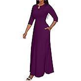 FANDEE Women's Maxi Dress Casual Boho Plain Long Dresses 3/4 Sleeve with Pockets