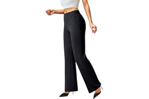 FireSwan Womens Dress Pants Stretchy Wide Leg Work Pants Business Casual Trousers Pull On Office Slacks with 4 Pockets