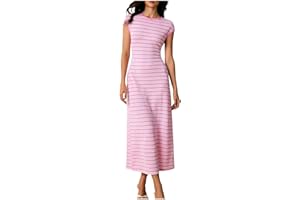 Summer Dresses for Women 2026 Cap Sleeve Hollow Out Soft Knit Striped Sundress Beach Vacation A Line Long Dress