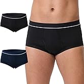 PurityLock Men's Washable Incontinence Underwear, Cotton Incontinence Underwear with Fly, Reusable Leak Proof Underwear for Men, Front & Rear Protection 150 ml Absorbency (2 Pack, XL, Black/Blue)