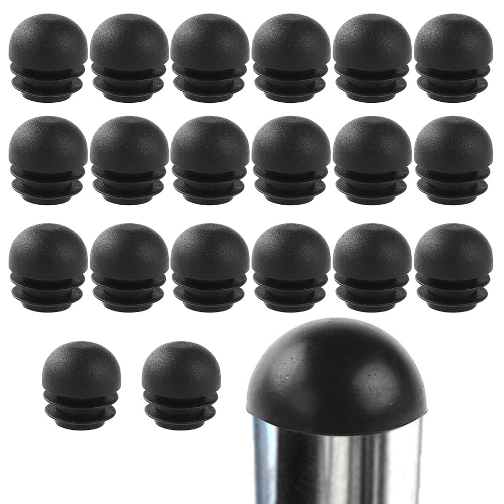 Round Plastic End Plugs, 20pcs Chair Leg End Caps Pipe Tube Inserts Floor Protectors for Tables, Beds, Chairs (Black 25mm)