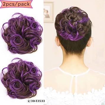 Amazon Com Wavy Bun Hair Extensions Iluu 2pcs Pack Brown And