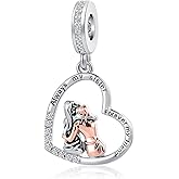 TCHYUN Sisters Love Heart Dangle Charm Cubic Zirconia Bead for Pandora Bracelet Women Gift