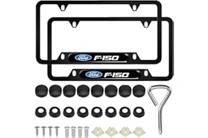 MARJIN 4 Holes Premium Matte Black License Plate Frames for Ford F150 F-150 Series -2 Pack Black Aluminum Metal License Plate Holders,Stainless Steel Tamper Proof License Plate Screws,Fine Size Plate Frames
