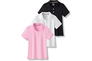 LIBERTY PRO 3 Pack Youth Girls' Performance Polo Shirts, Short Sleeve Pique Collared Kids School Uniform Tops