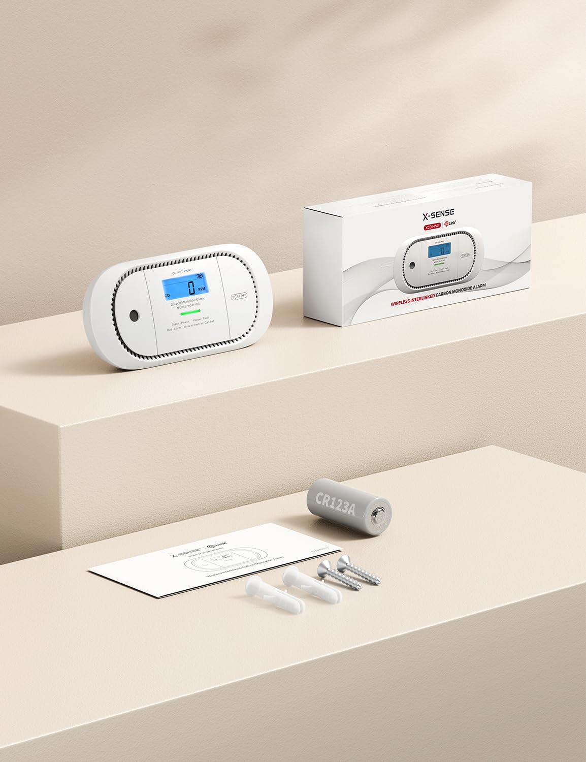X-Sense Wireless Interconnected Carbon Monoxide Detector, Replaceable Battery Powered CO Alarm with Digital Display and Peak Value Memory, XC01-WR, Pack of 2