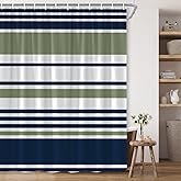 Navy Blue Sage Green White Striped Shower Curtain Stripes Geometric Abstract Artistic Modern Fashion Polyester Fabric Bathroom Decor 70×70 Inch with Hook