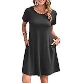 AUSELILY Women's Summer Casual Dresses 2026 Short Sleeve Swing Beach Floral T-Shirt Dress with Pockets