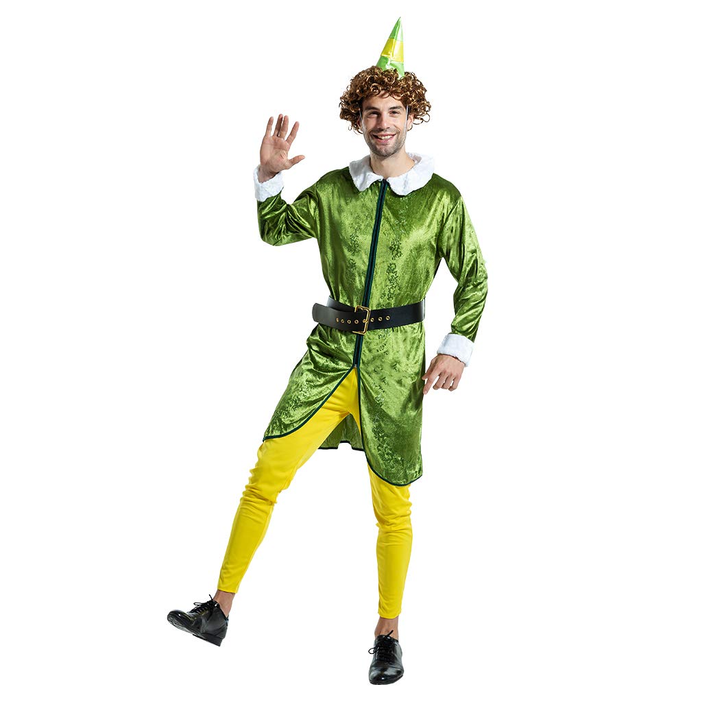 EraSpooky Men Santa Elf Costumes Adult Christmas Claus Suit