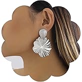 Jugielu Punk Lotus Leaves Earrings Gold Leaf Dangle Metal Floral Drop Hammered Leaf Earrings Exaggerated Flower Jewelry for Women