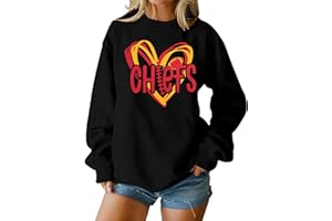 LOTUCY Football Sweatshirt Women Game Day Sweatshirts Football Team Fans Pullover Shirt Heart Graphic Long Sleeve Tops