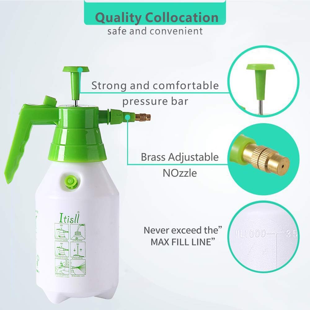 ITISLL 34 oz Manual Garden Sprayer with Safety Valve, Hand-held Lawn Pressure Pump Sprayer Bottle with Adjustable Nozzle, 1 liters (219NR1) : Garden & Outdoor