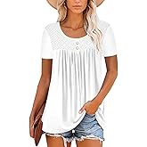 Mystry Zone Womens Henley V Neck Casual Blouse Button Down T Shirts Flare and Flowy Tops