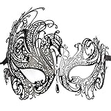 GREATLY Diamante Rhinestone Luxury Venetian Style Metal Filigree Masquerade Mask Prom Ball Dress Sexy Mask For Halloween Mardi Gras Party (Black)