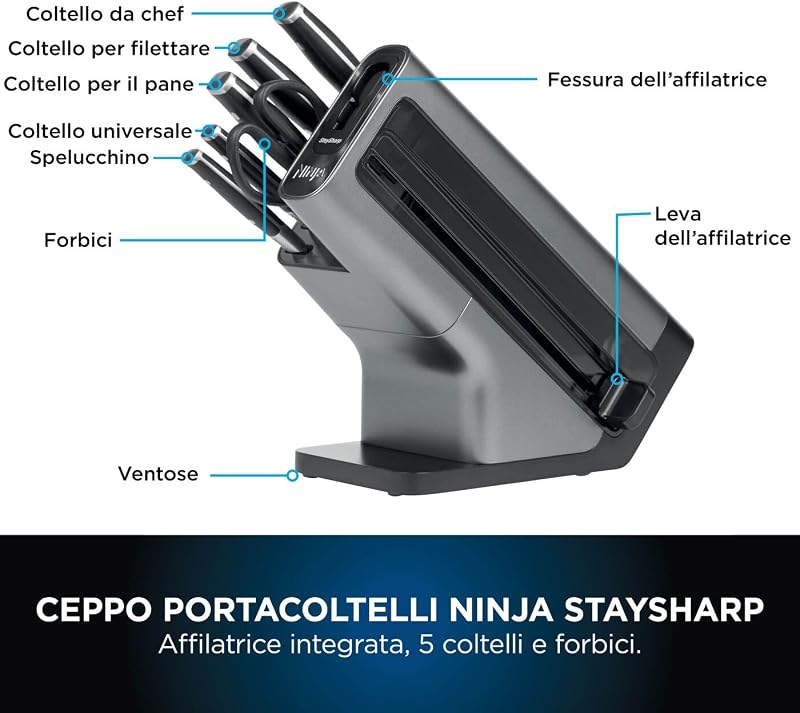 StaySharp, Set Coltelli da Cucina con Ceppo e Forbici, Acciao Inox