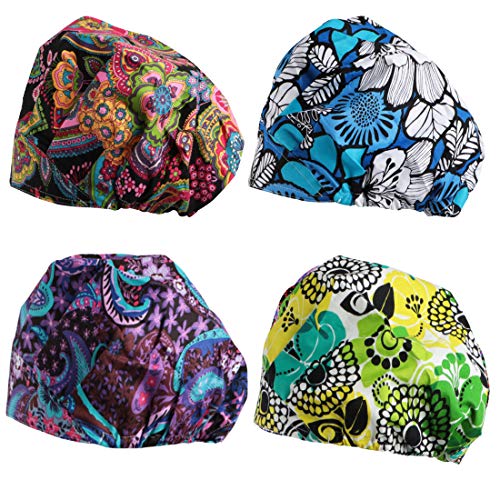 kilofly 4pc Women's Adjustable Scrub Cap Sweatband Bouffant Hats Value Set
