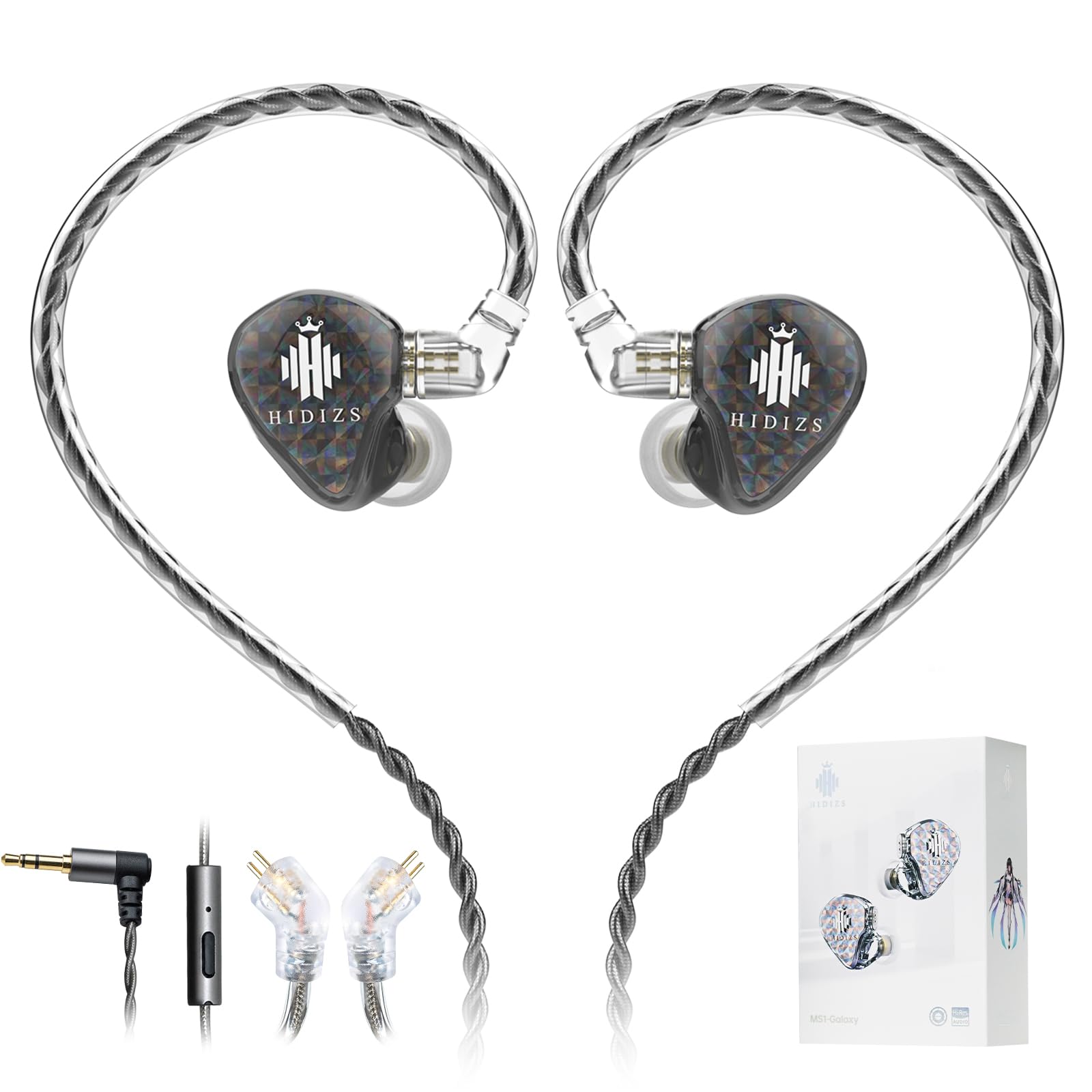 Hidizs MS1-Galaxy Earphones Wired In-ear Monitors IEM, High-Performance Dual Magnetic Circuit Dynamic Driver, 3.5mm Plug, Inline Control Microphone Detachable, 0.78mm 2 Pin Cable