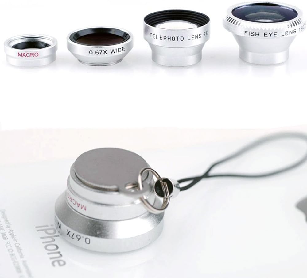 Lightdow 3IN1 Fish Eye Lens + Wide Angle Lens + Macro Lens + Telephoto lens Magnetic For iPhone 4 4s 5 5s 6 Plus Samsung Galaxy S6 S5 S4 S3 (Dazzle Silver)