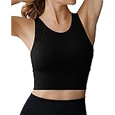 Ama Larsi High Neck Sports Bra for Women Longline Medium Impact Workout Crop Tank Tops Wirefree Padded Yoga Bra Gym
