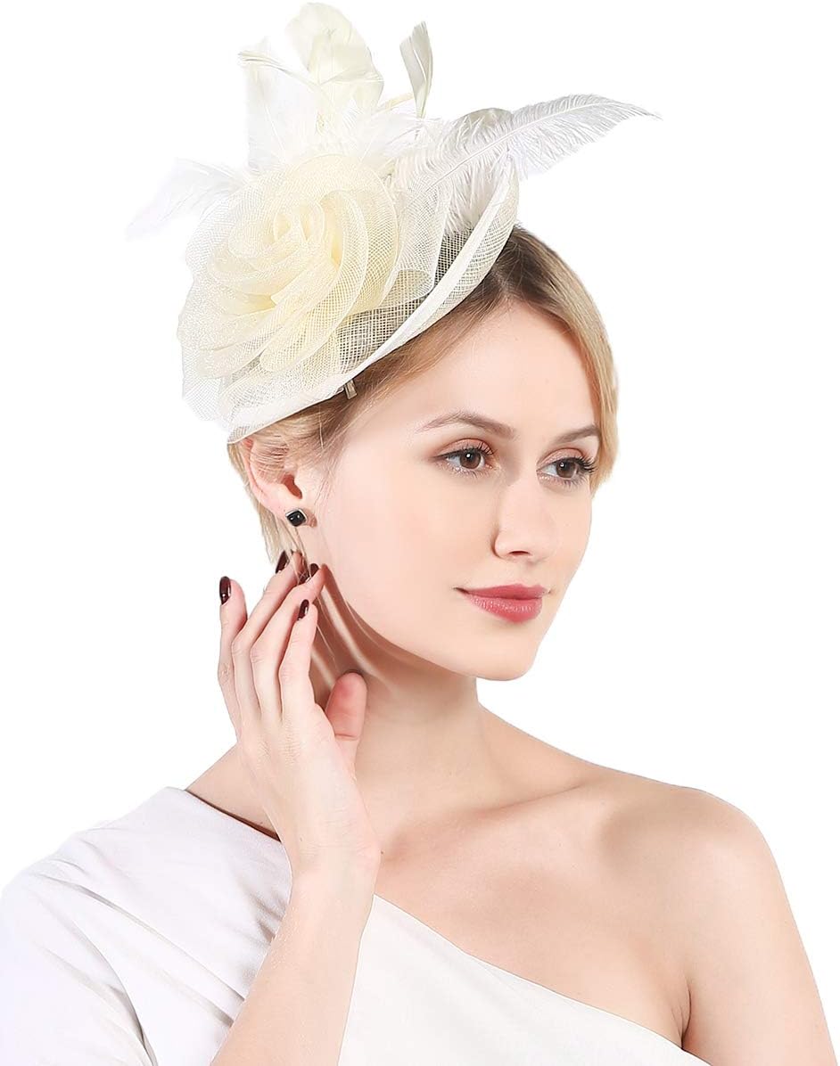 Fascinators hat for Women Tea Party Hat Kentucky Derby Wedding Cocktail Flower Mesh Feathers Headband and Clips