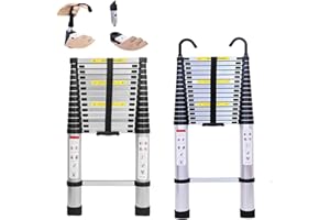 DICN 20.3" Telescoping Ladder, Straight Portable Telescopic Extension Ladder with Hook 300LBS Capacity,EN131 certificate, Heavy Duty Aluminum, for Outdoor and Indoor