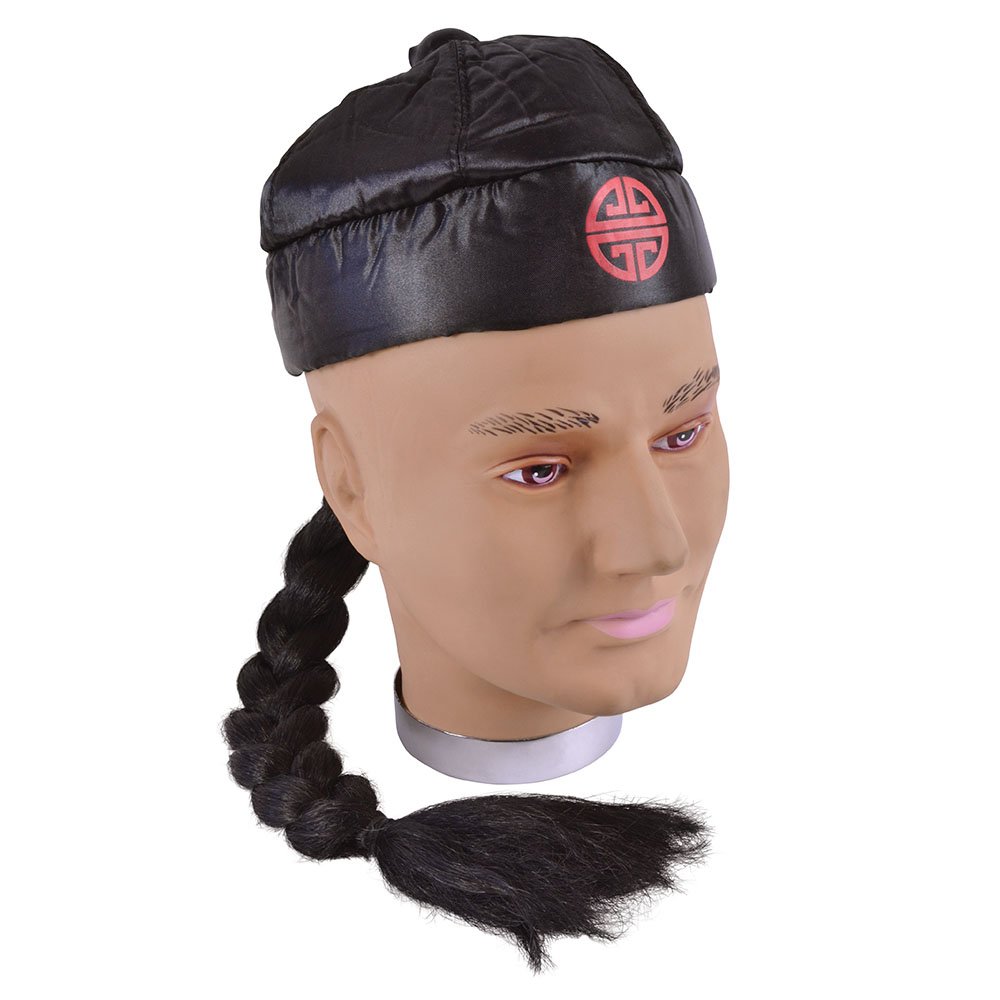Black Chinese Hat with Pigtail - 1 Pc, Oriental Design Costume Accessory, Ideal for Themed Parties, Chinese New Year & Celebrations Halloween