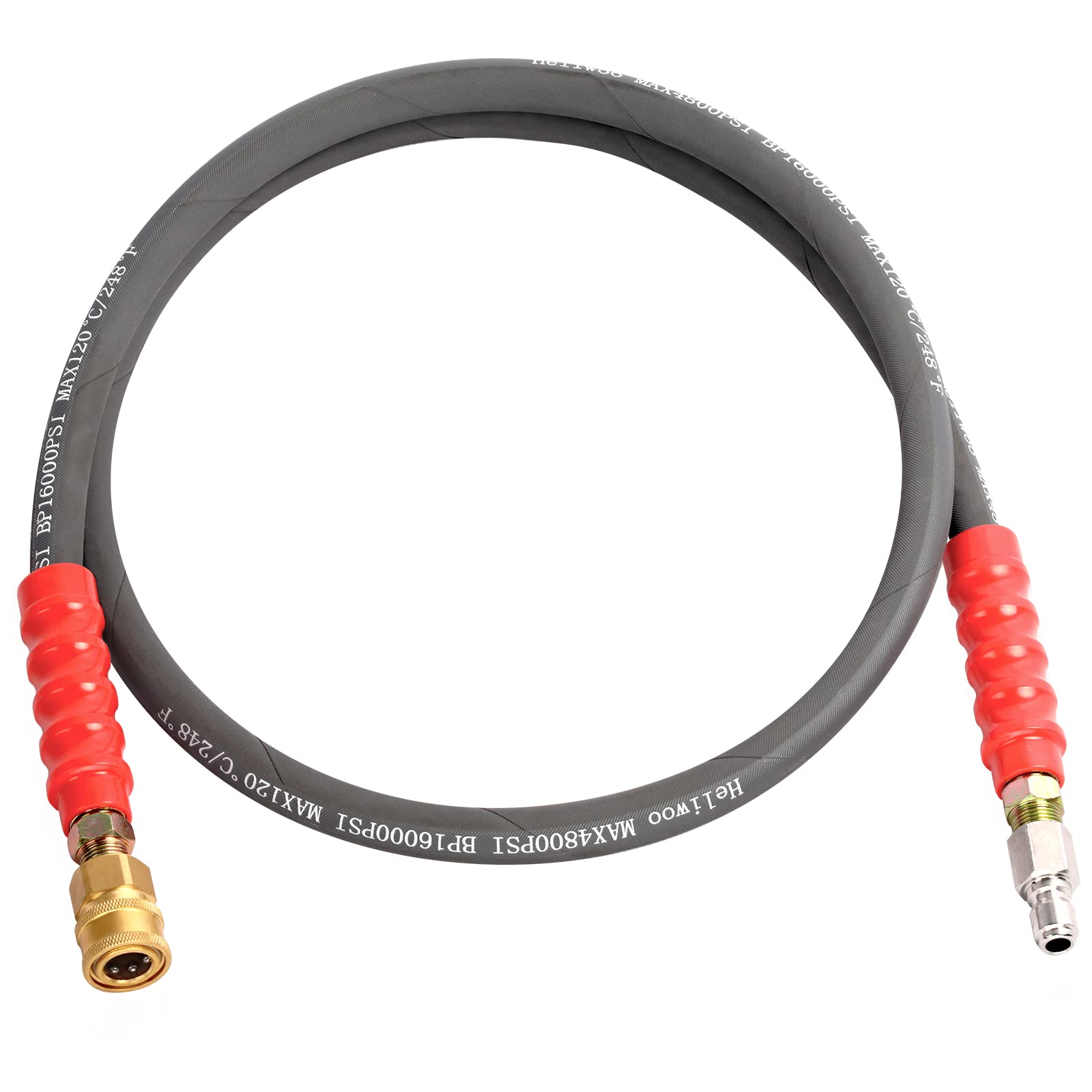 Photo 1 of Heliwoo Pressure Washer Whip Hose 5FT, 3/8'' Reel Connector for Power Washer, 248°F Hot Water Jumper with 3/8'' Quick Connect Adapter Set, Steel-Braided-4800 PSI