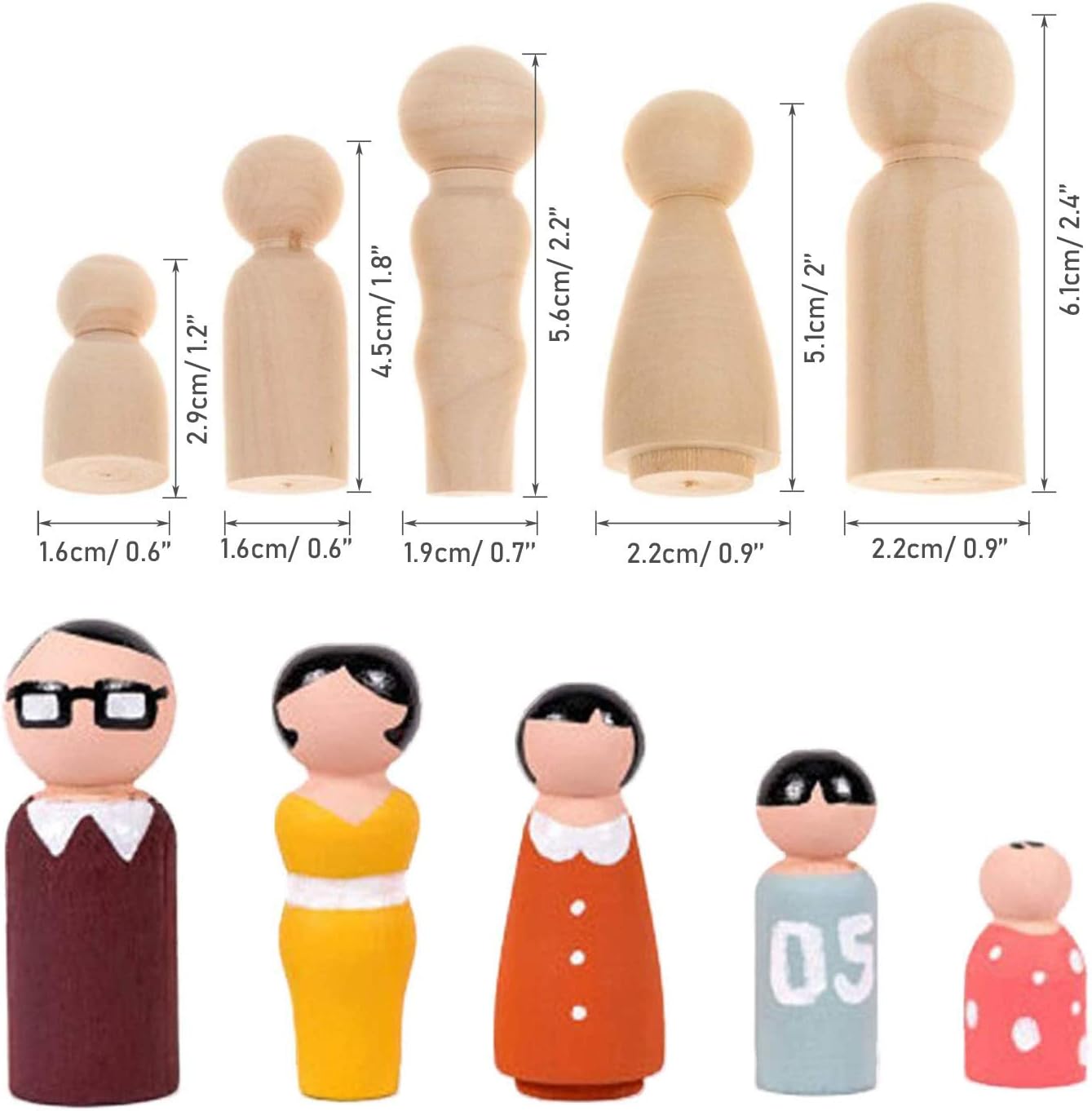 Woohome 71 PCS Wooden Peg Dolls Peg People, Wooden Peg Figures - Image 3
