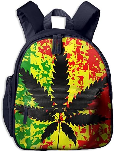 Watercolor Rasta Pot Leaf Kids Printed Backpack Shoulder School Bookbag With Front Pockets