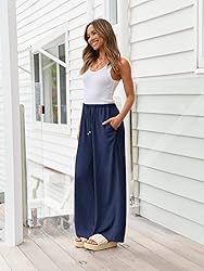 LILLUSORY Women's Navy Palazzo Pants Flowy Linen