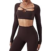 FEOYA Women's Long Sleeve Criss Cross Cutout Square Neck Workout Crop Top Sexy Padded Yoga Sports Bra 2025