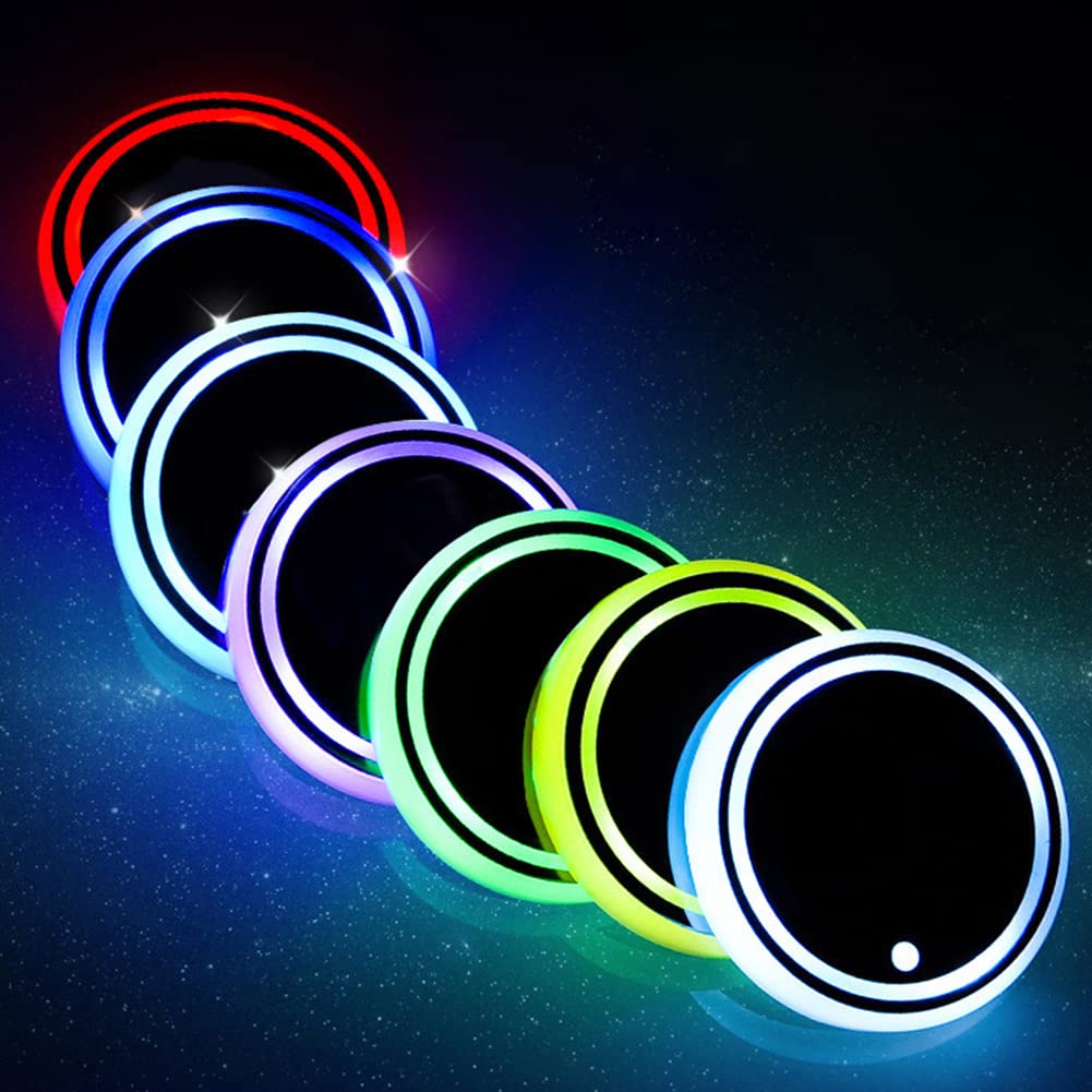 Photo 1 of 2pcs LED Car Cup Holder Lights, 7 Colors Changing USB Charging Mat Waterproof Cup Pad, LED Interior Atmosphere Lamp Decoration Light Car Accessories for Car Truck SUV Vehicle Decor