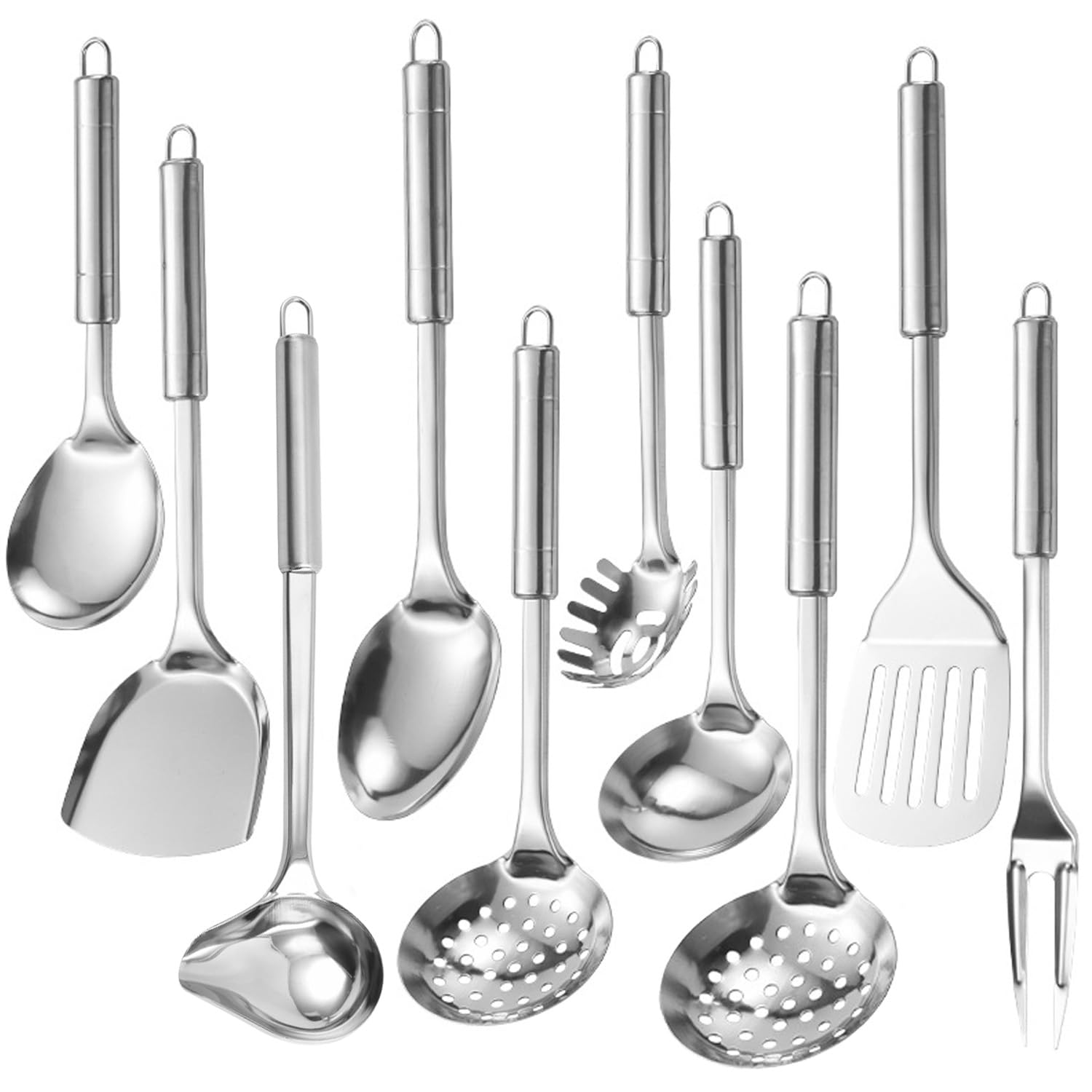 Photo 1 of Ragyzity Stainless Steel Cooking Utensils Set, 10 Pieces Comfortable Grip Stainless Steel Cooking Utensils, Nonstick & Heat Resistant Kitchen Gadgets, Serving Utensils, Dishwasher Safe, Easy to Clean