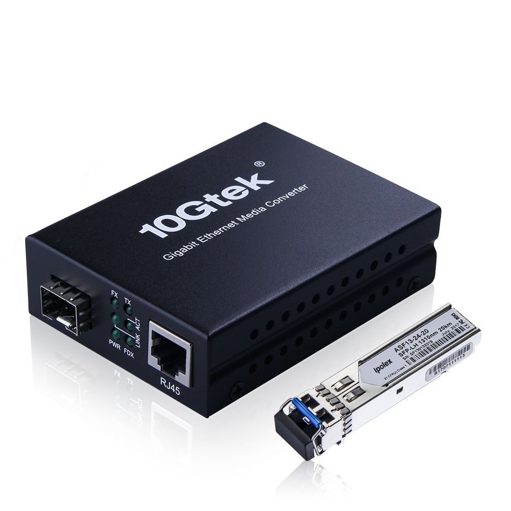ipolex Gigabit Single Mode LC Fiber to Ethernet Media Converter with a SFP-LX Module, 1.25G Fiber to Copper RJ45 Media Converter, 1000Base-LX to 10/100/1000Base-TX (1310-nm, 20km@OS1OS2SMF). 1-Pack.