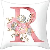 Eanpet Throw Pillow Covers Alphabet Decorative Pillow Cases ABC Letter Flowers Cushion Covers 18 x 18 Inch Square Pillow Protectors for Sofa Couch Bedroom Car Chair Home Decor (R)