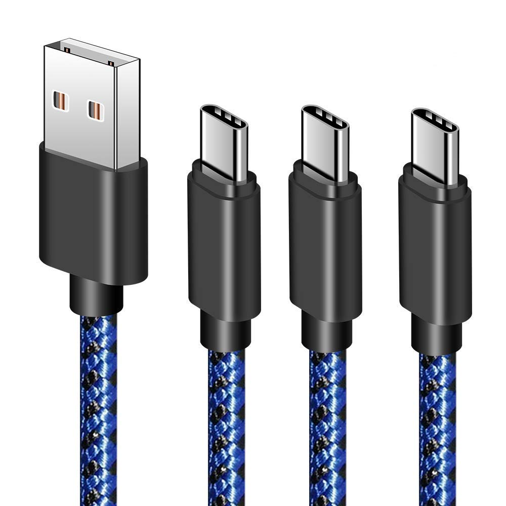 [3 Pack]USB Type C Cable 10ft Fast Charging for LG stylo 4,Nylon Braided USB C Charger Cord Compatible Samsung Note 9 8 S8 S9 S10e 10 Plus,V40 V35 V30 G7 G6 G8 Thinq,Google Pixel 3 2 XL, Moto Z3, Blue