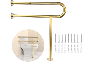 Toilet Grab Bar 31.3 Inch with Leg, YuanDe Wall Mounted Safety Bar, Brushed Gold Stainless Steel Anti-Slip Bathroom Support R