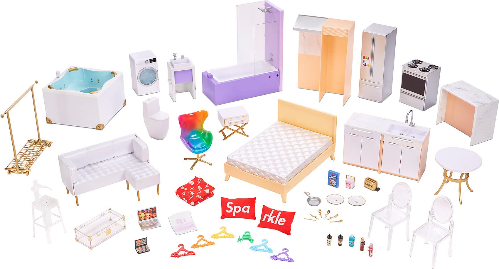 Rainbow High House – 3-Story Wood Doll House (4-Ft Tall & 3-Ft Wide), Fully Furnished Fashion Dollhouse, Working Hot Tub, Shower, Elevator, 50+ Accessories, Gift Toy for Kids Ages 6 7 8+ to 12 Years