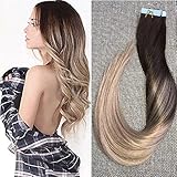Full Shine 18 inch Human Hair Extensions of Glue in Hair Extensions Real Hair Ombre Balayage Hair Color 4 Fading to 18 50g 20Pcs Per Package