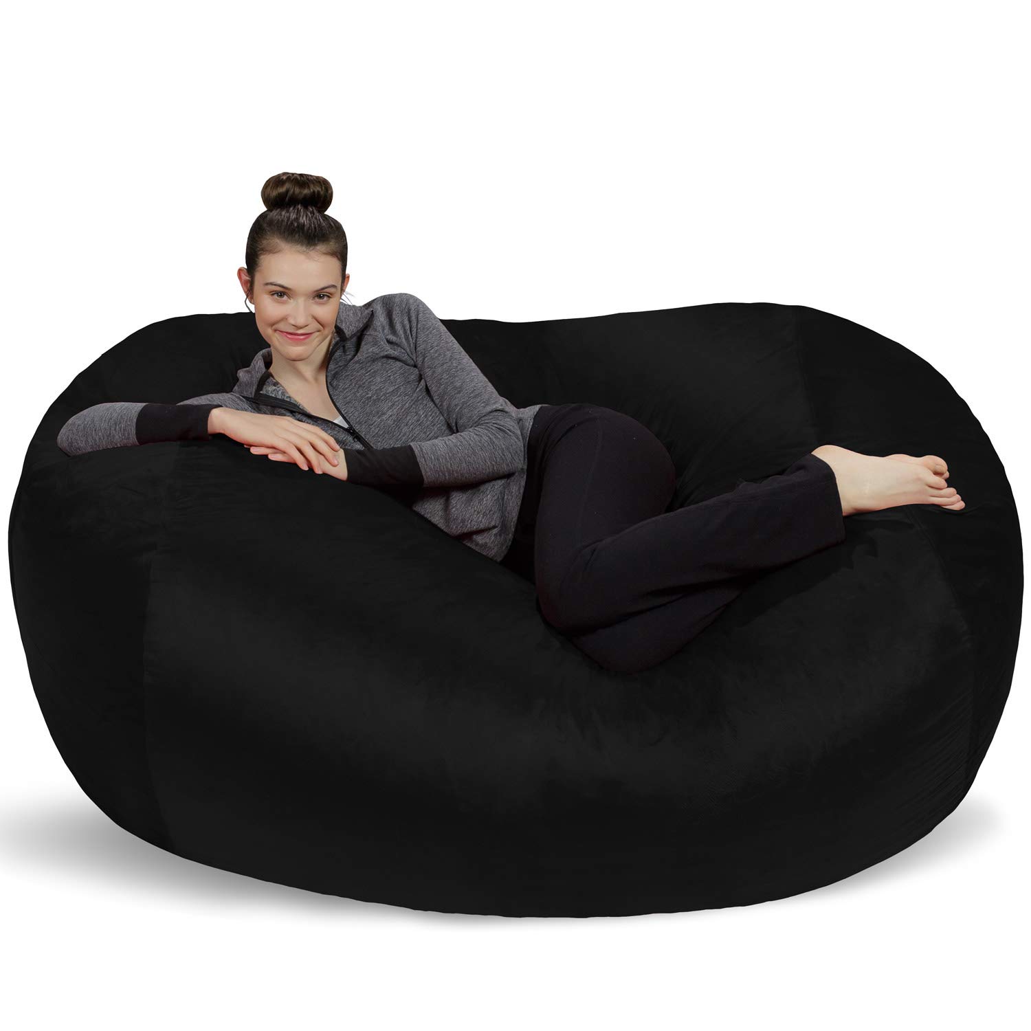 Photo 1 of Sofa Sack Bean Bag Chair Cover Only, for Adults and Kids, Without Filling Comfy Fluffy Round or Oval Beanbag Chair Cover Replacement, Lazy Sofa Cover for Reading Chair or Floor Chair, 6-Feet, Black